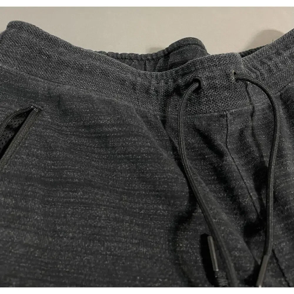 Nike Black Heather Fleece Joggers Sweatpants Large Zip Pockets Logo Excellent